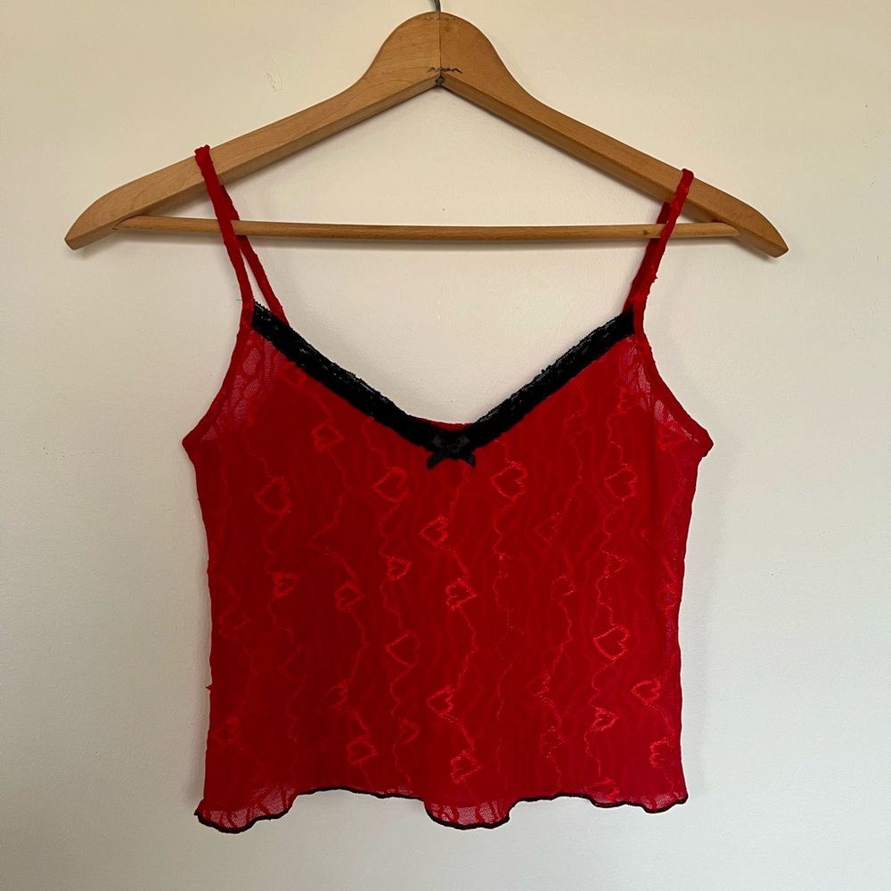 Red Lace Camisole with Black Trim - Women's Chemise